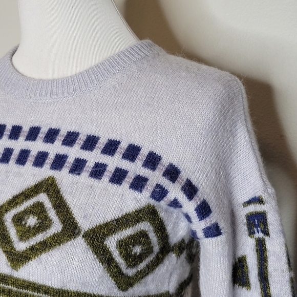 J‎ Crew Faire Isle Blue Nordic Abstract Wool Mohair  Sweater XS - Picture 3 of 8